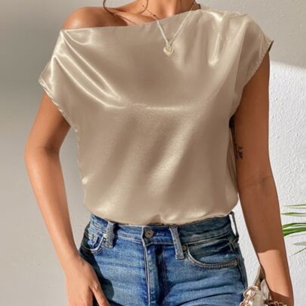 Elegant Cream Satin Women's Top